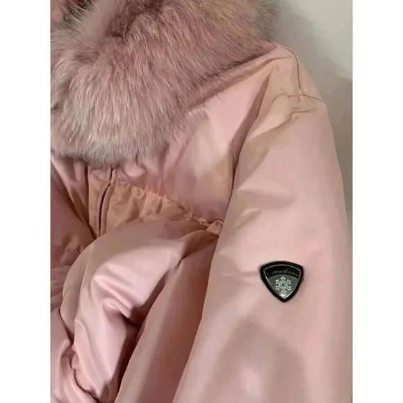 1 Madison Pink‎ puffer jacket zipper pockets/phone pocket/fox fur-Medium - Picture 4 of 10